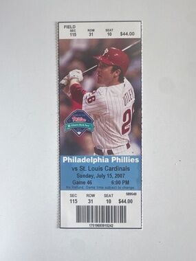 Philadelphia Phillies Unused Ticket 7/15/07 10,000th Franchise Loss